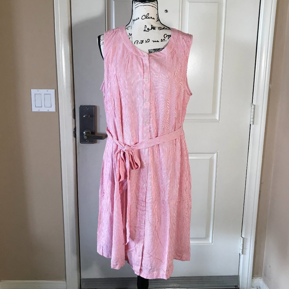 NWT LOFT Sleeveless Shirtdress Pink/White Striped - Picture 4 of 7